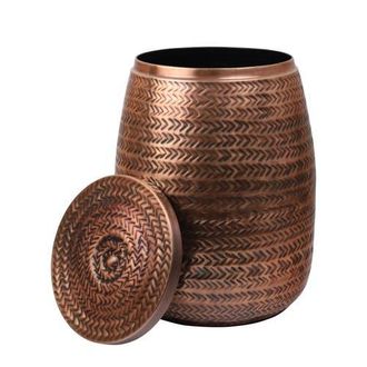 Happimess Jasper 15 Modern Rustic Arrow-Hammered Metal Drum Storage Side Table with Lid in Antique Copper at Nordstrom