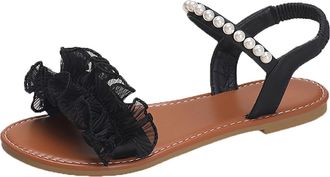 Generic Cocila Sandals For Women Size 6 WomenS Beach Hollow Casual Slippers Flat Shoes Retro Satin Strap Pearl Black, 5.5 Orthopedic Arch Support Ladies White