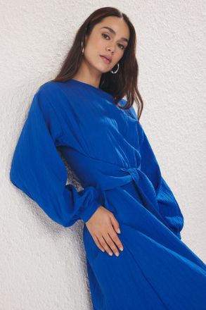 Trendyol Modest Dames Blauw Effen Maxi Lang Casual Recht Modest Jurken