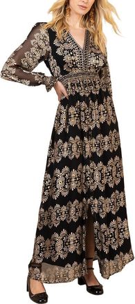 Hale Bob Hale Bob Long Sleeve Birdie Silk-Blend Maxi Dress