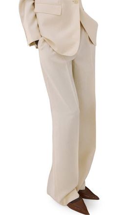 Mango Pleated Mid Rise Wide Leg Pants in Ecru at Nordstrom, Size 14