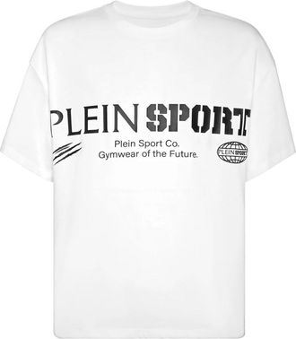 Plein Sport Tops, Heren, Wit, 4Xl, Katoen, T-Shirt Round Neck Ss Logo