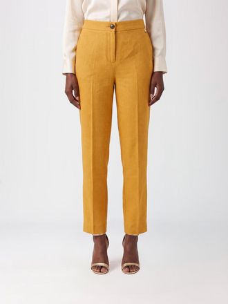 Herno Pantaloni cropped slim fit in lino a vita alta con taglio sartoriale