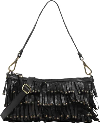 Campomaggi Fringed Leather Shoulder Bag With Adjustable Strap And Gold Accents