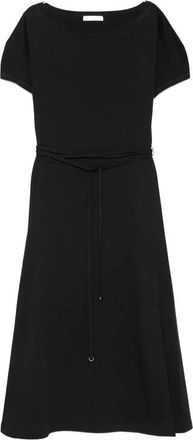 Christophe Lemaire Kleedjes, Dames, Zwart, XS, Jurk met boothals en strikceintuur
