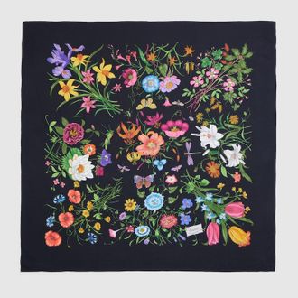 Gucci Printed Silk Wool Shawl, Black, Fabric