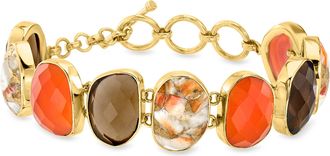 Ross-Simons Carnelian, Multicolored Shell and Smoky Quartz Toggle Bracelet in 18kt Gold Over Sterling