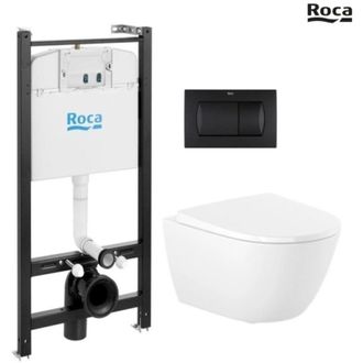 Roca Roca - Bastidor Active Pack Cisterna Empotrada Y Pulsador Negro Mate Con Inodoro Suspendido Ona Asiento Soft Close