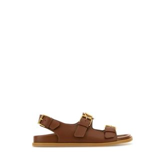 Valentino Garavani Flat Sandals, female, Brown, Size: 8 1/2 US Biscuit Leather Sandals