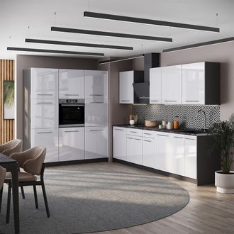 Vicco Mueble De Cocina Fame-line, Blanco Alto Brillo/antracita, 460 Cm, Et Antracita, Vicco