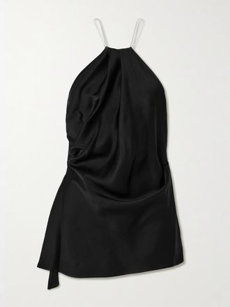 Victoria Beckham Top In Raso Arricciato Con Catena - Nero