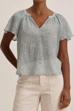 Velvet Printed Crinkle Gauze Park Top In Seafoam