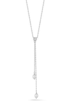 Glaze Jewelry Cubic Zirconia & Cultured Pearl Y-Necklace in Silver at Nordstrom Rack