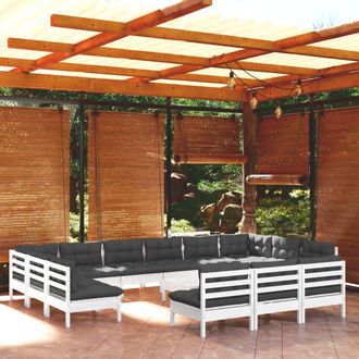 vidaXL Muebles De Jard&iacute;n 14 Pzas Y Cojines Blanco Madera Maciza Pino Vidaxl