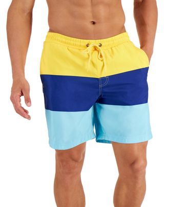 Club Room Mens Striped Colorblock Swim Trunks