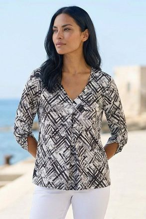 Roman Geometric Print Pleat Front Top