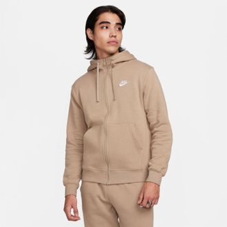 Nike Mens Sportswear Club Fleece Full Zip Hoodie in Khaki - Beige - Size Small