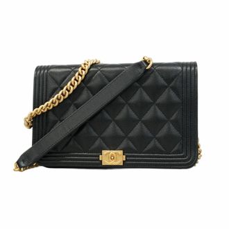 Chanel Black Grained Calfskin Chain/Shoulder Wallet (Pre-Owned)