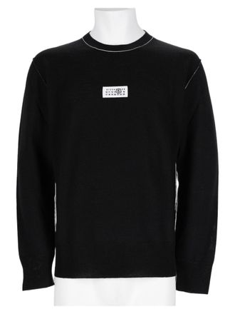 Maison Margiela Minimalist Black Knitted Sweater With Unique Patch Detail