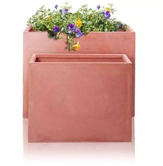 PRIMROSE Terracotta Fibrecotta Tall Trough Planters Set of 2 76cm Planters in Red