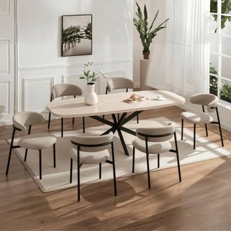 Home Source Industries Axal Contemporary Dining Set Extending Table & Upholstered Chairs in Light Beige | Size: 7 Pack