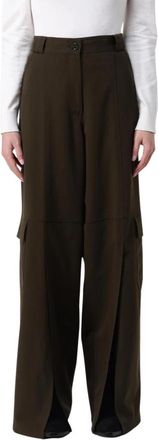 Pinko Wijde Pijpen Broek met Zijsplitjes - Dames - Wijde Broeken - Groen - XS - Broeken