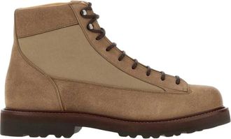 Brunello Cucinelli Enkel laarzen van su&egrave;de en stof - Heren - Veterlaarzen - Beige - 44 EU - Su&egrave;de - Schoenen
