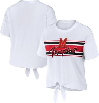 WEAR by Erin Andrews Womens WEAR by Erin Andrews White Maryland Terrapins Striped Front Knot Cropped T-Shirt at Nordstrom, Size X-Large