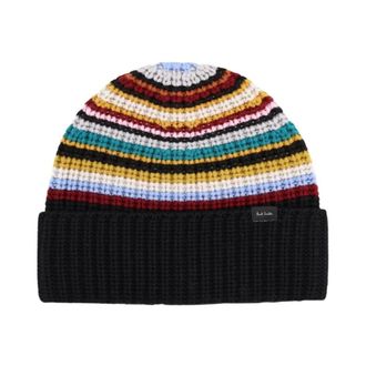 Paul Smith Logo Patch Striped Ribbed Beanie - Dames - Accessoires - Veelkleurig - Maat: ONE Size