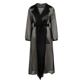 Herno Belted Coats, female, Black, Size: S Silk semi-transparent coat