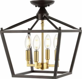 Jonathan Y Designs Plains 4-Light Iron Modern Farmhouse LED Flush Mount in Oil Rubbed Bronze/brass Gold at Nordstrom