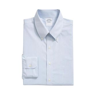 Brooks Brothers Slim Fit Non-Iron Gestreept Oxford Pinpoint Overhemd met Button Down Kraag - Heren - Zakelijke Overhemden - Blauw - XS - Katoen - Overhemden