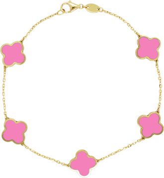 Italian Gold, Inc 14K Yellow Gold Clover Bracelet -Pink