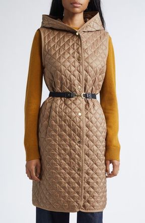 Max Mara Camille Sleeveless Hooded Puffer Coat in Hazelnut Brown at Nordstrom, Size 14