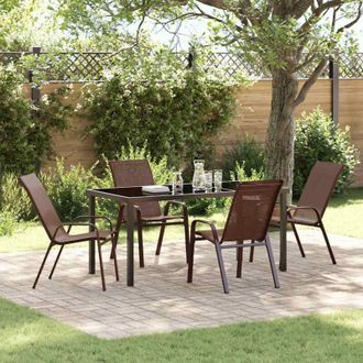 vidaXL Conjunto De Comedor De Jard&iacute;n 5 Pcs Marr&oacute;n Textileno Y Acero Vidaxl