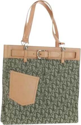 Dior Pre-owned Tote Bags, female, Green, Size: ONE SIZE Pre-owned Trotter Canvas Tote Bag