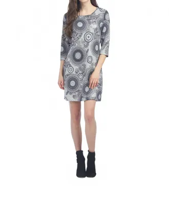 Papillon Medallion Print 3/4 Sleeve Sweater Dress In Grey