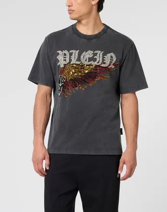 Philipp Plein Washed Round Neck T-Shirt Eagle Skull Skull Men in Black at Nordstrom, Size Medium