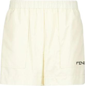 Fendi Cr&egrave;me Nylon Logo Shorts - Dames - Bermuda - Beige - L - Nylon - Korte Broeken