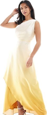 Tfnc Petite Vestito lungo da damigella monospalla in raso giallo limone con gonna a portafoglio
