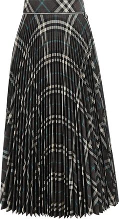 Burberry Geruite geplooide rok met ritssluiting - Dames - Maxi Rokken - Zwart - 3XS - Wol - Rokken