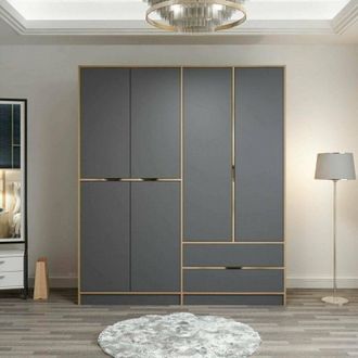 Dmora Gran Armario Corvus, Muebles De Dormitorio, Vestidor, Armario De Ropa, 185x52 H208 Cm, Negro Y Oro - Dmora