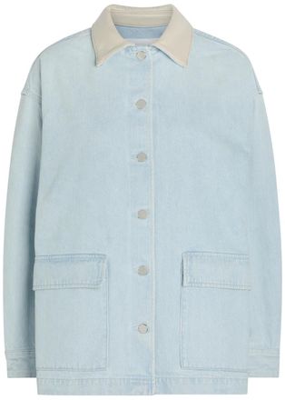 A Gold E Agolde X Maria Mcmanus Leather-trim Denim Jacket - Light Blue - S (UK8-10 / S)