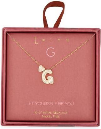 Leith Cubic Zirconia Heart & Bubble Initial Pendant Necklace in G- Clear- Gold at Nordstrom Rack