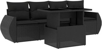 vidaXL Vidaxl - Set De Muebles De Jard&iacute;n 5 Pzas Y Cojines Rat&aacute;n Sint&eacute;tico Negro