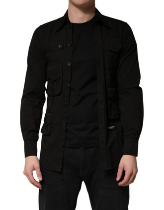 Dolce & Gabbana Black Cotton Collared Men Button Down Mens Shirt