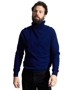 State Cashmere Mens 100% Pure Cashmere Jumper Turtleneck Long Sleeve Pullover Sweater Navy