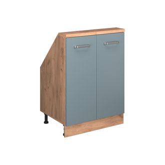 Vicco Armario De Cocina Para Techo Inclinado R-line, Roble Azul-gris-dorado, 60 Cm Con 2 Puertas, Vicco
