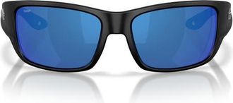 Costa Schoolie 56mm Polarized Mirrored Rectangular Sunglasses in Matte Black /Blue Mirror at Nordstrom