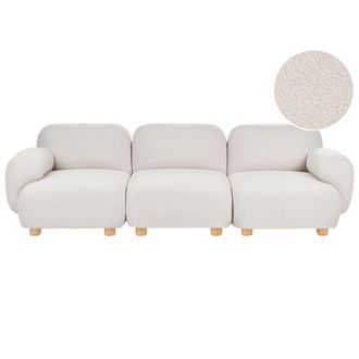 Beliani Sof&aacute; Modular De 3 Plazas De Boucl&eacute; Patas De Madera Moderno Blanco Crema Amli